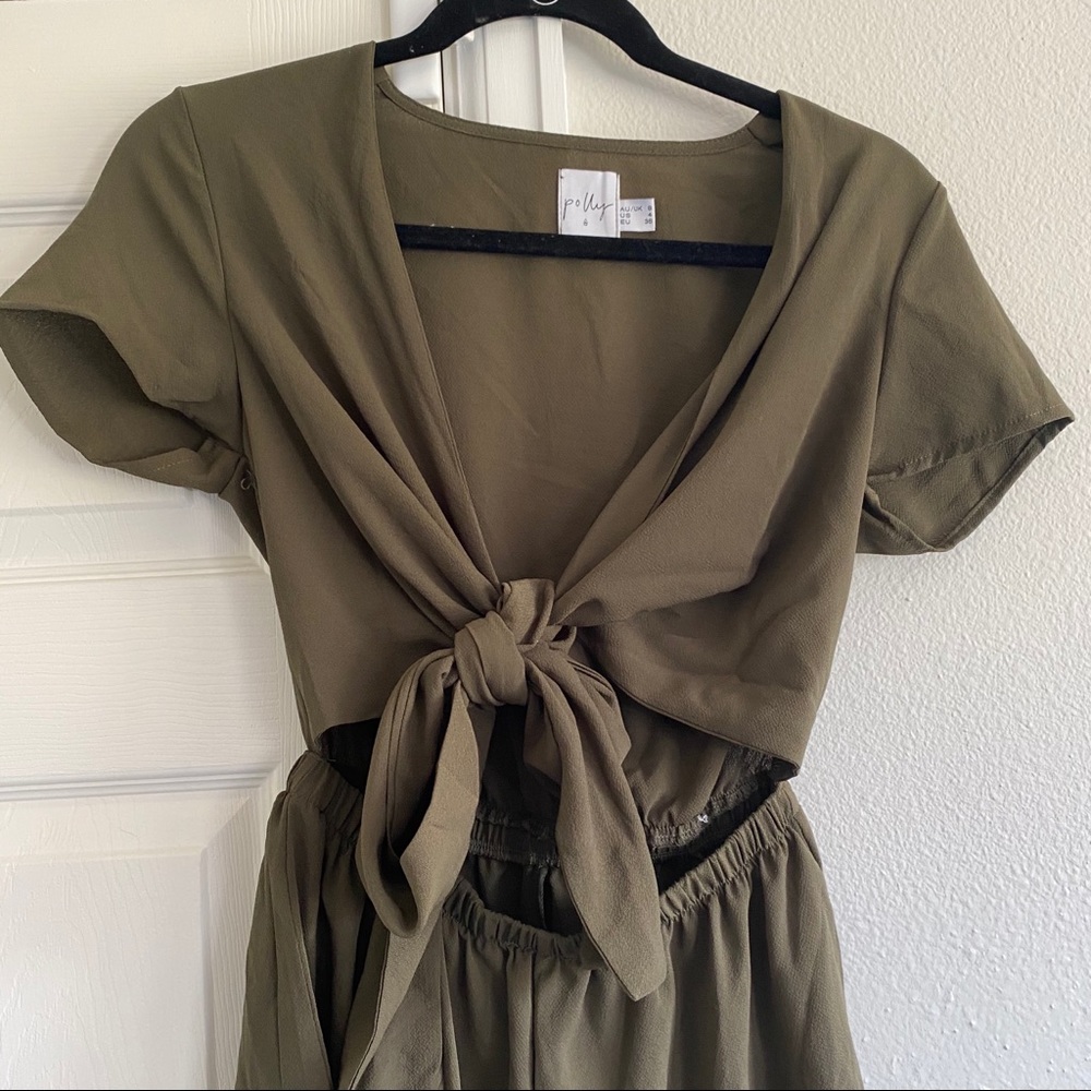 Princess Polly olive romper tie front